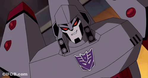 Robot With Purple And Black Emblem On Chest GIF