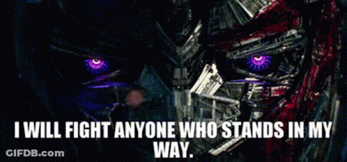 Robot With Purple Eyes Saying I Will Fight Anyone Who Stands In My Way GIF