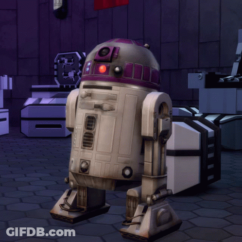 Robot With Purple Head In Room GIF