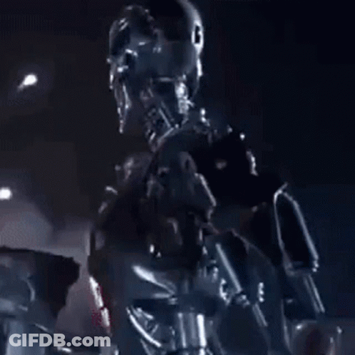 Robot With Purple Light Saying Who Me GIF
