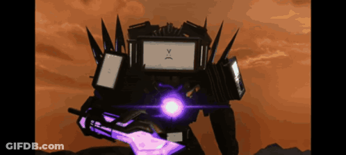 Robot With Purple Sword And Smiley Face GIF