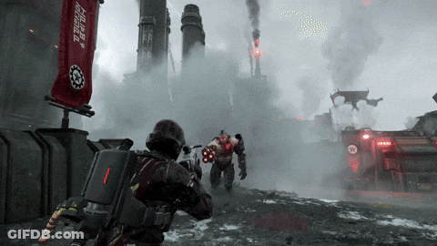 Robot With Red Banner Saying Industrial GIF
