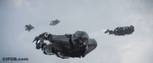 Robot With Red Eyes Flying GIF