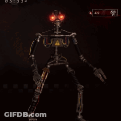 Robot With Red Eyes In Dark Room GIF