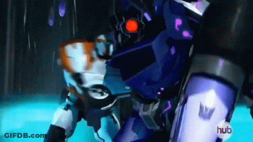 Robot With Red Eyes In Dark Room Blue Background GIF
