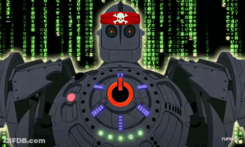 Robot With Red Hat And Skull Crossbones GIF