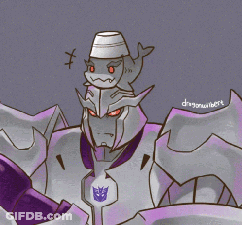 Robot With Shark On Head Named Dragonwilbert GIF