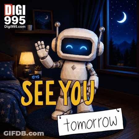 Robot With Sign Saying See You Tomorrow GIF