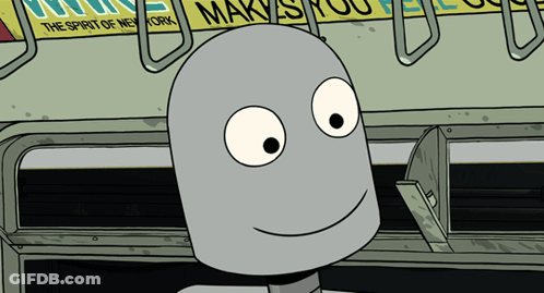 Robot With Sign Saying The Spirit Of New York GIF