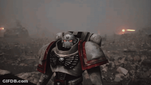 Robot With Skull On Chest And Sword GIF