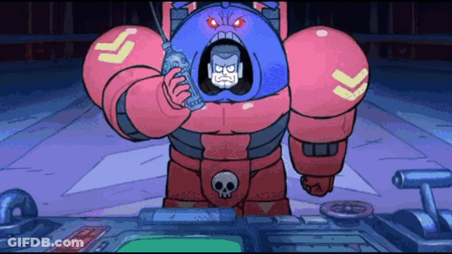Robot With Skull On Waist Holding Syringe In Mouth GIF