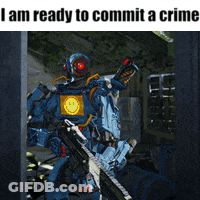 Robot With Smiley Face Holding Gun GIF