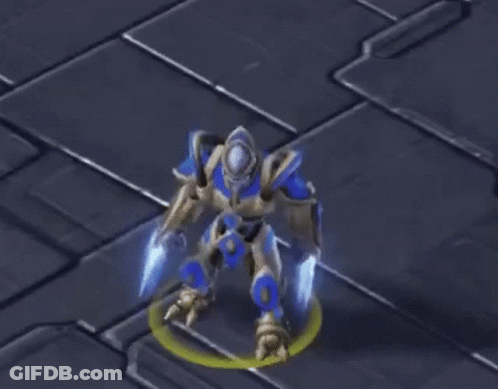 Robot With Sword And Shield On Brick Floor GIF