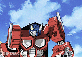 Robot With Transformer Logo On Chest GIF