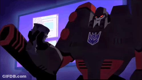 Robot With Transformer Logo On Chest GIF