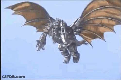 Robotic Dragon Flying With Wings Spread GIF