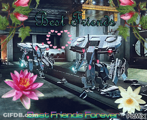 Robots And Flowers Best Friends Forever GIF