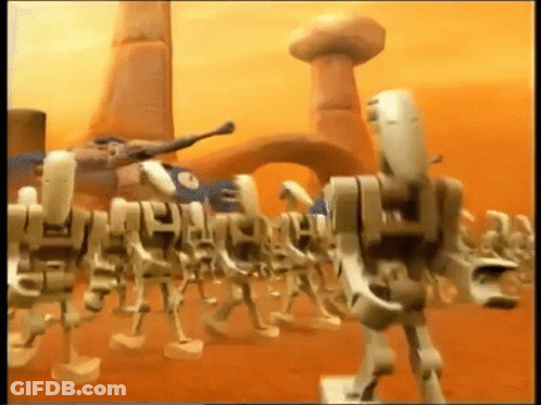Robots Walking In A Line Video Game GIF