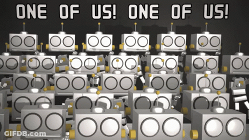 Robots With One Of Us Text GIF