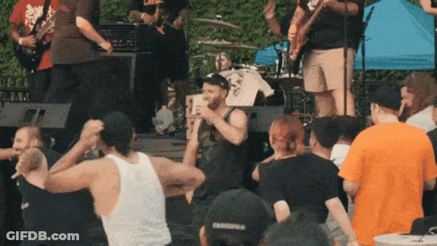 Rock Fans Getting Unruly In Mosh Pit GIF