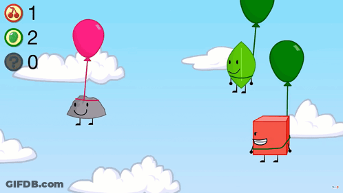Rock Leaf Cube Flying With Balloons GIF