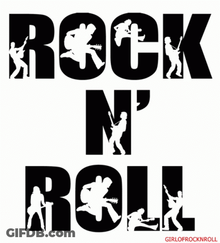 Rock N Roll Poster With Silhouettes Playing Guitars GIF