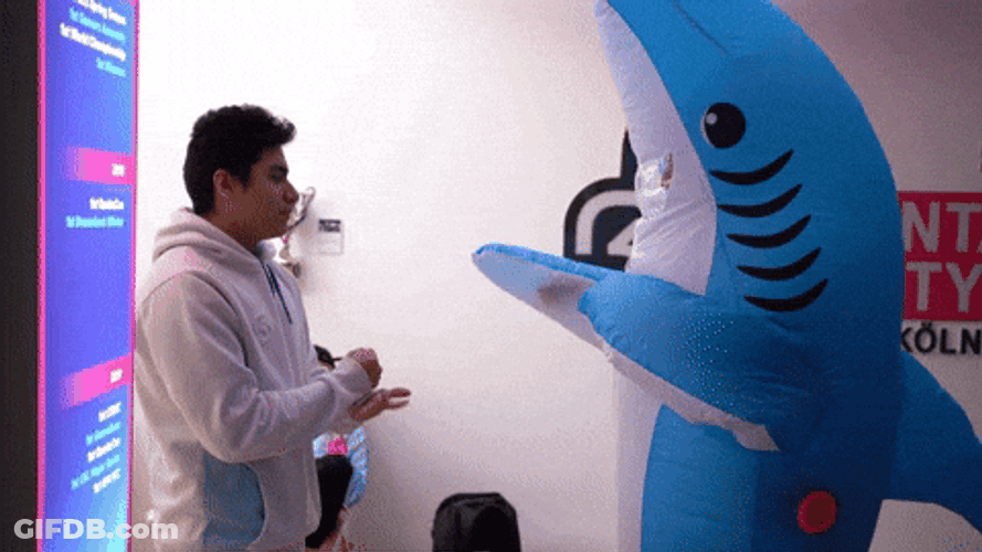 Rock Paper Scissors Man Vs Shark Mascot GIF