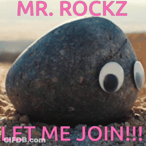 Rock With Googly Eyes Saying Mr. Rockz Let Me Join GIF