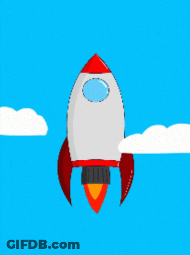 Rocket Flying Through Blue Sky With Clouds GIF