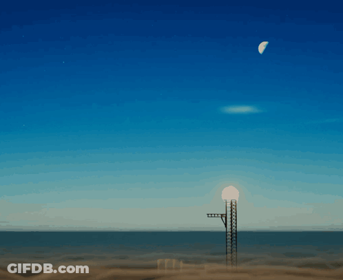 Rocket Launching Into Space With Crescent Moon GIF