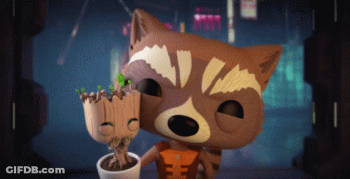 Rocket Raccoon Holding Potted Plant With Groot GIF