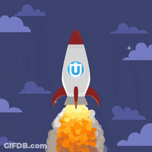 Rocket With Blue Letter U GIF