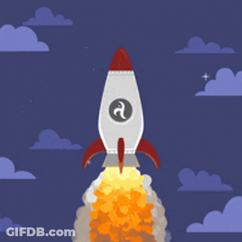 Rocket With Letter A Flying Through Night Sky GIF