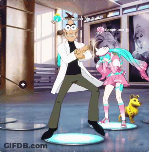 Rockhopper Rio And Sapphuela Are Dancing In A Room GIF