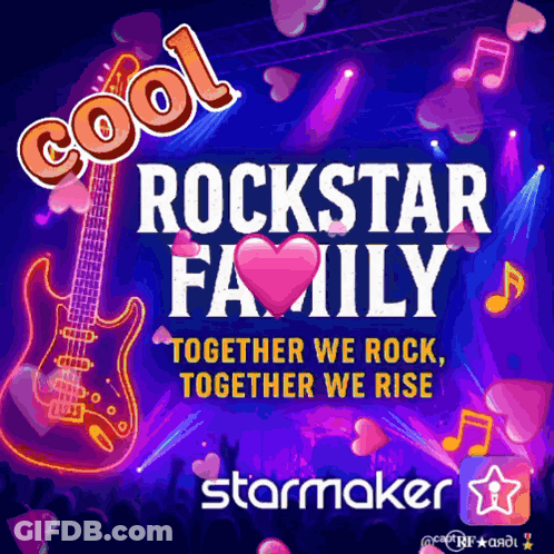 Rockstar Family Poster With Guitar And Hearts GIF