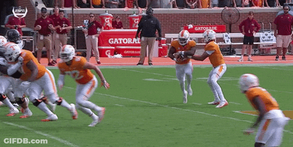 Rocky Top Player Running Through Opponents GIF