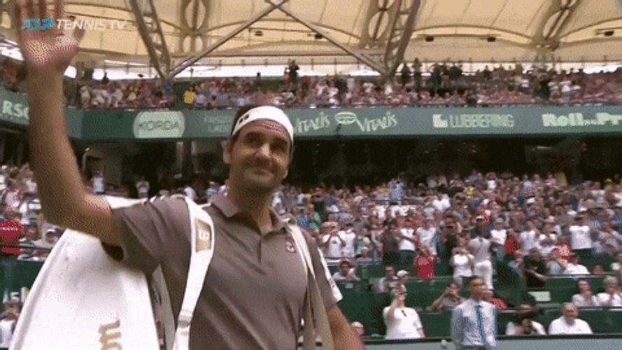 Roger Federer And Mascot Bear Waving GIF