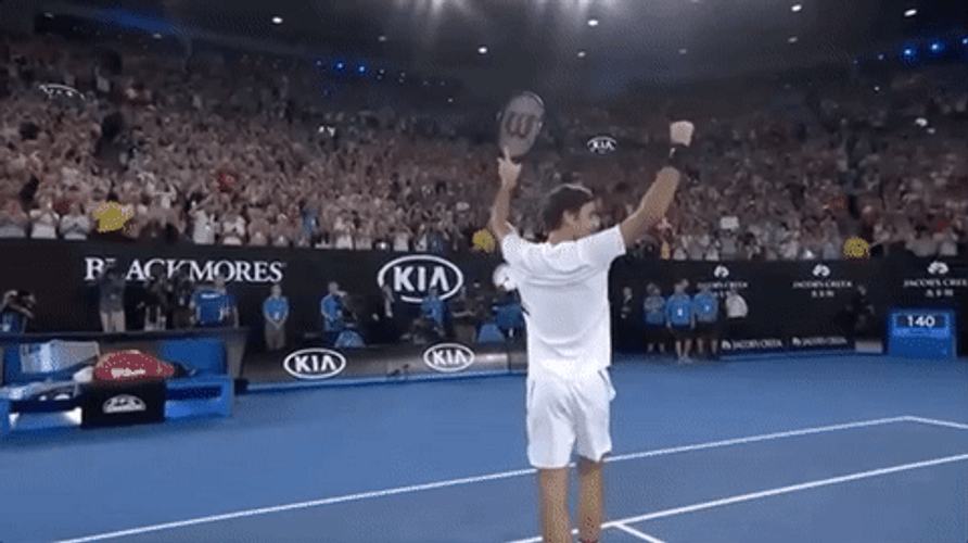 Roger Federer Throwing His Fists In  Air GIF