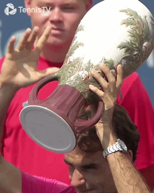 Roger Federer Waving With Trophy In Hand GIF