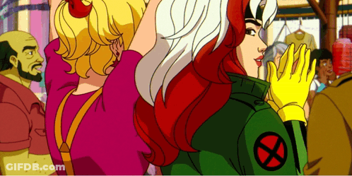 Rogue From The X-Men Stands Next To A Girl GIF