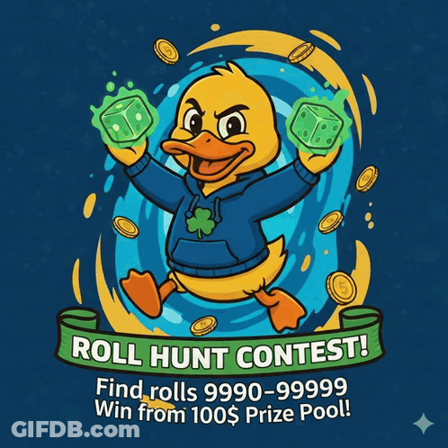 Roll Hunt Contest Poster With Duck In Blue Hoodie GIF