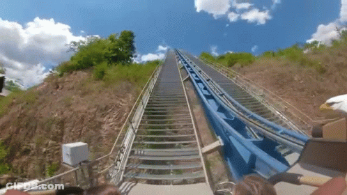 Roller Coaster Going Up Hill Blue Sky GIF