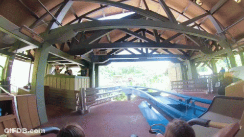 Roller Coaster Ride With Exit Sign GIF