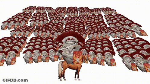 Roman Helmets Displayed With Horse GIF