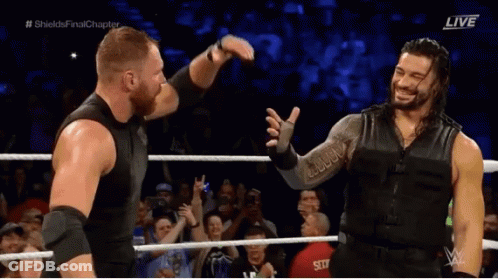Roman Reigns Hugging Man In Wrestling Ring GIF