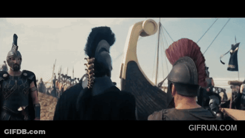 Roman Soldiers Standing In Front Of Boat GIF