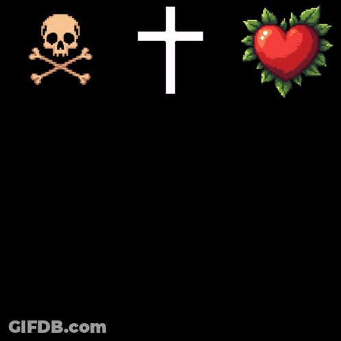 Romans 6V23 With A Cross Skull And Heart On It GIF