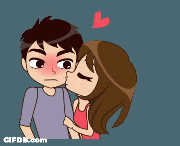 Romantic Cartoon Kissing On Cheeks GIF