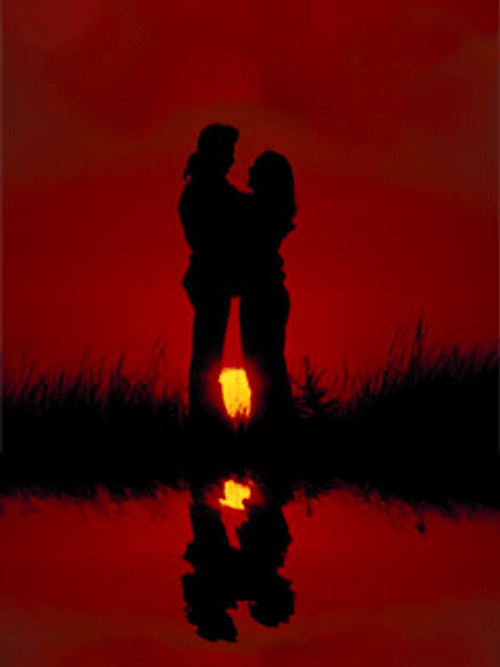 Romantic Couple Silhouette Over Lake GIF