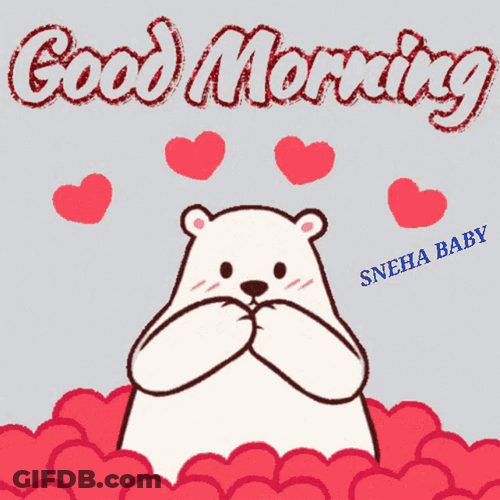 Romantic Good Morning Flying Kiss Animated Bear Hearts GIF